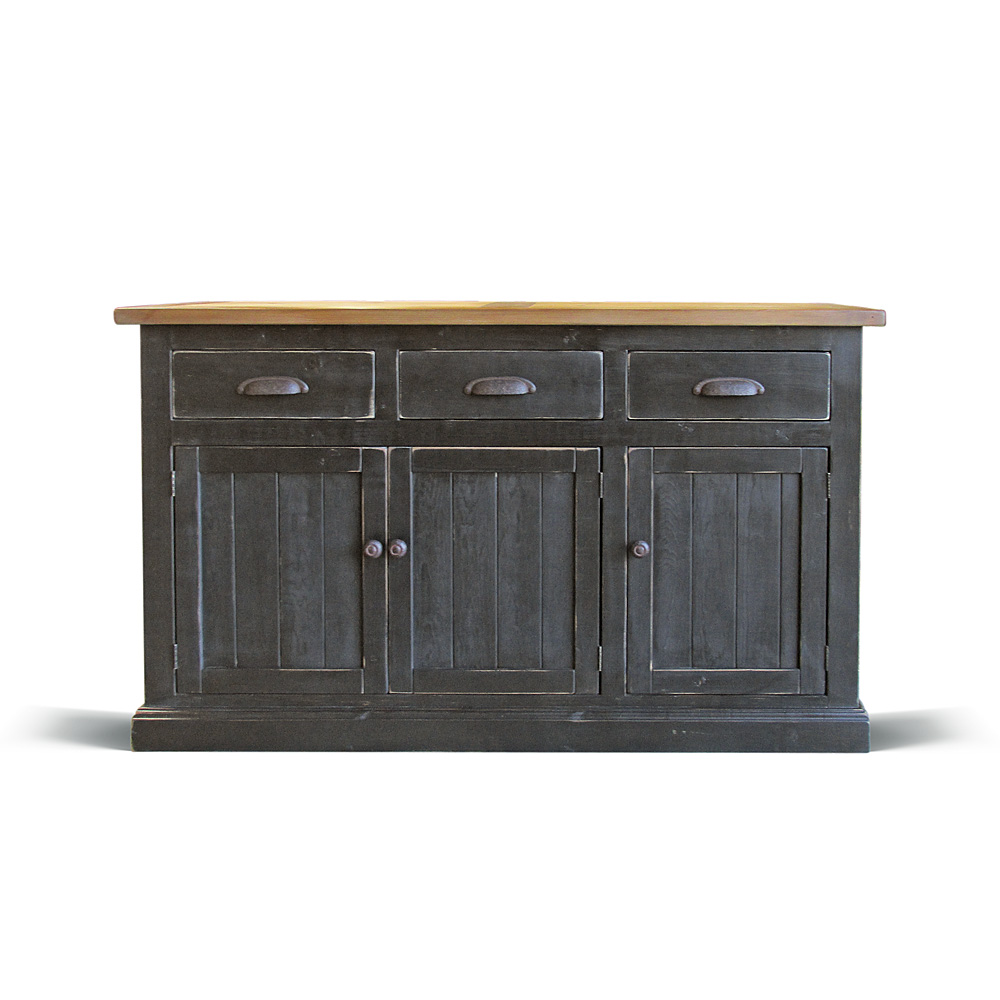 Antique Waxed Pine Cabinet Storage Large Corona 3-Door 3-Drawer Sideboard 