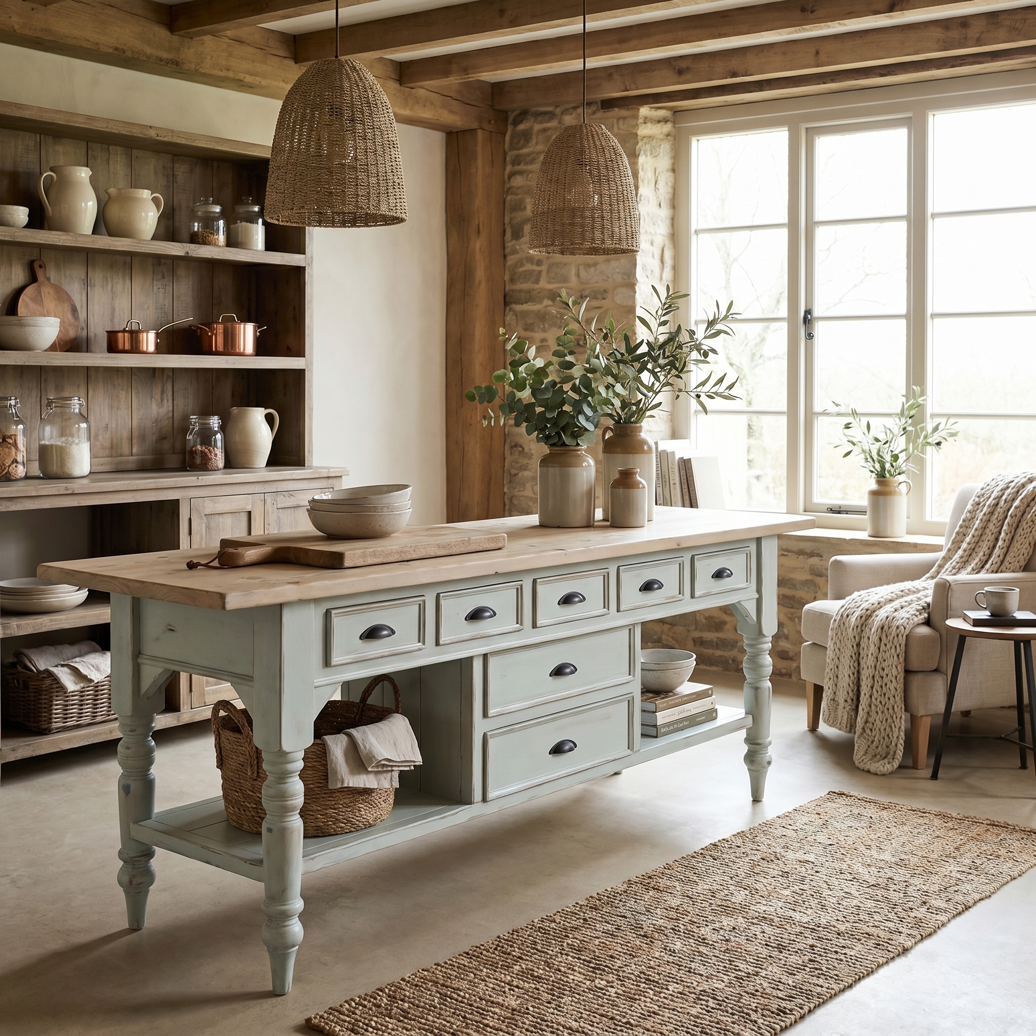 Jamestown #2 Farmhouse Island w/2 Lower Center Column Drawers - Image 6