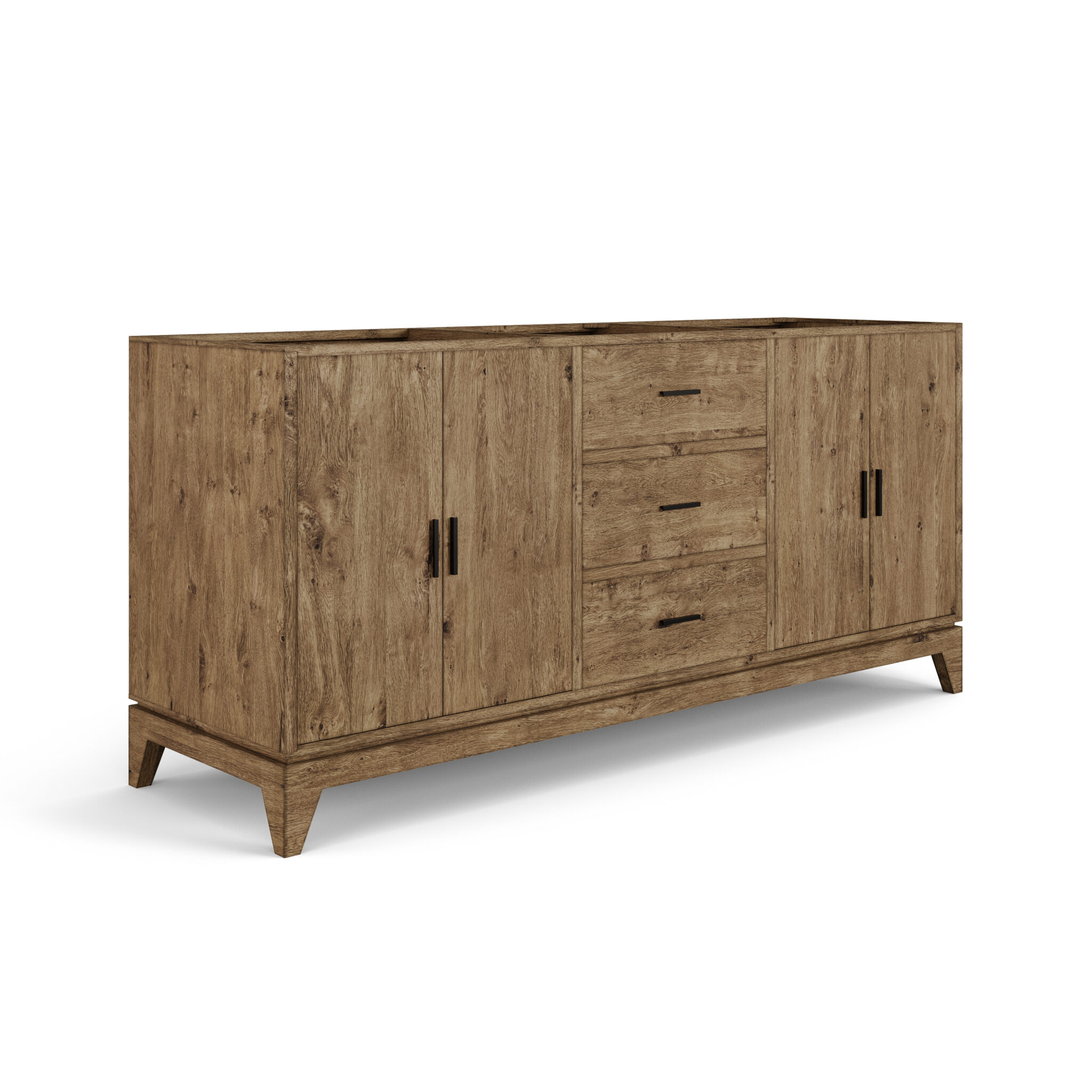 Front angle view of Lido 72 inch solid wood double bathroom vanity in Dark Walnut finish