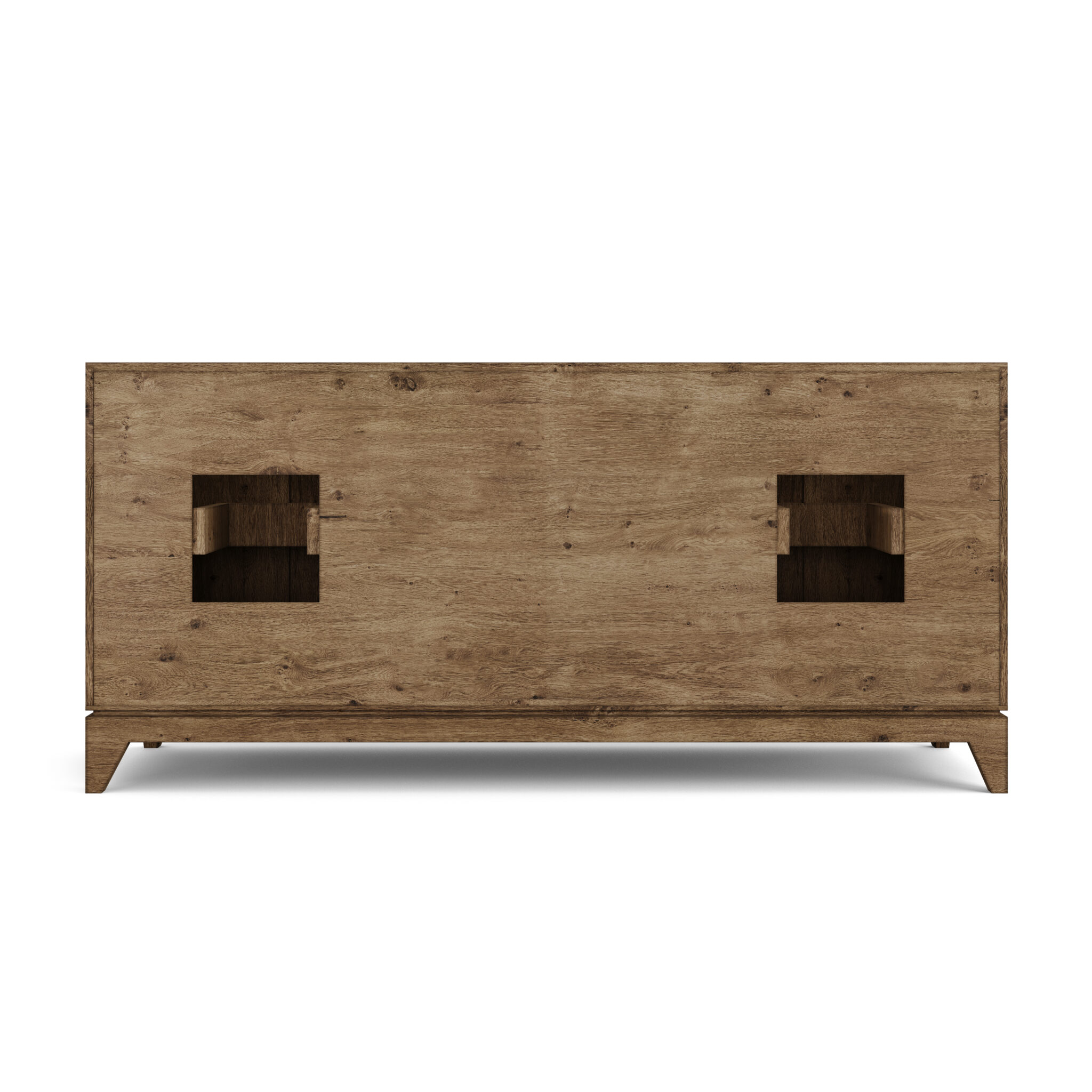 Straight back view of Lido 72 inch solid wood double bathroom vanity in Dark Walnut finish