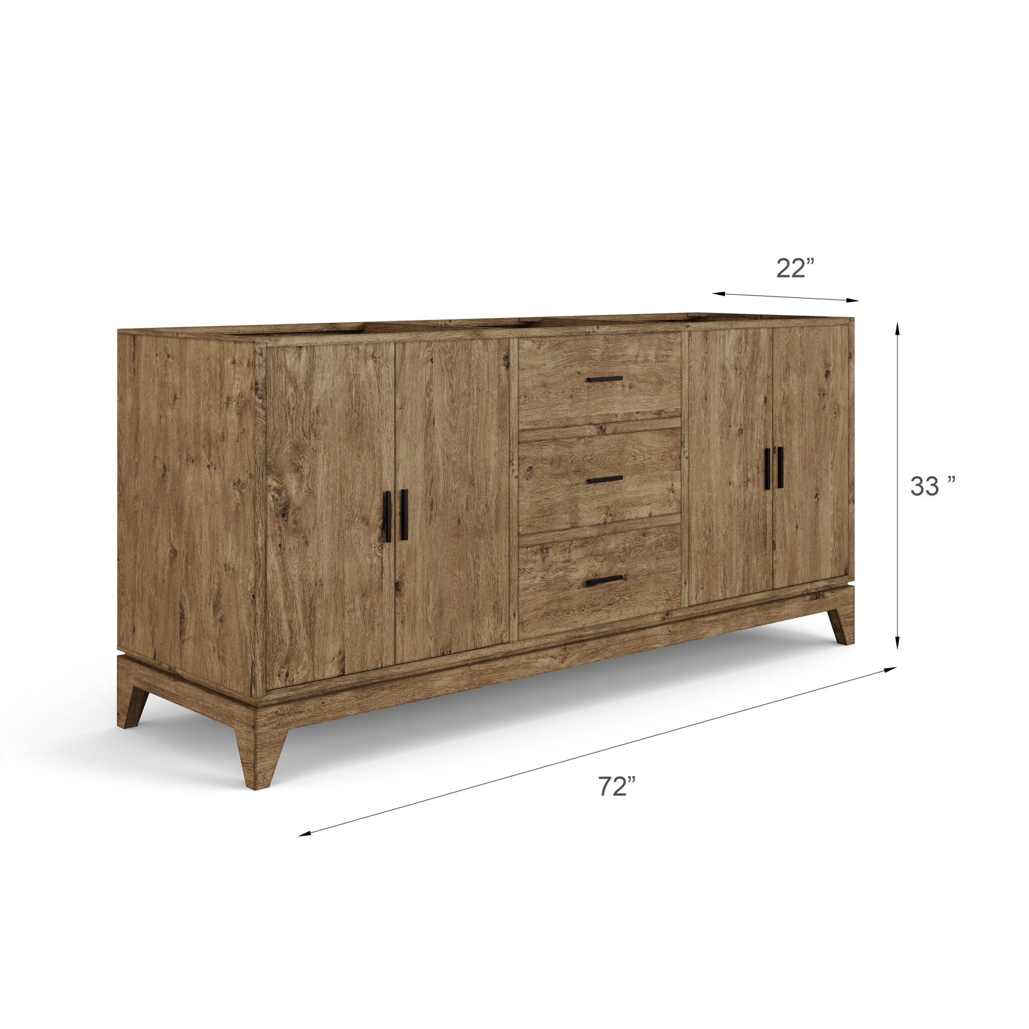 Dimension diagram of Lido 72 inch solid wood double bathroom vanity in Dark Walnut finish
