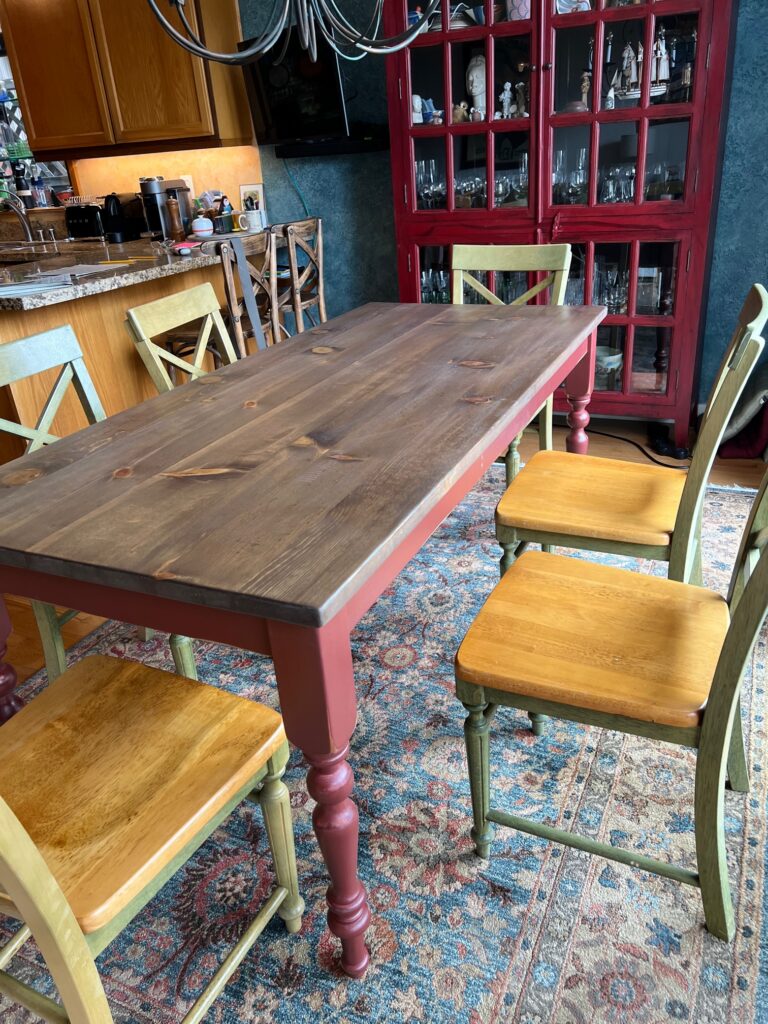 Devonshire Farmhouse Table - Tobacco Leaf Top + Weathered Barn Red Base Finishes 2
