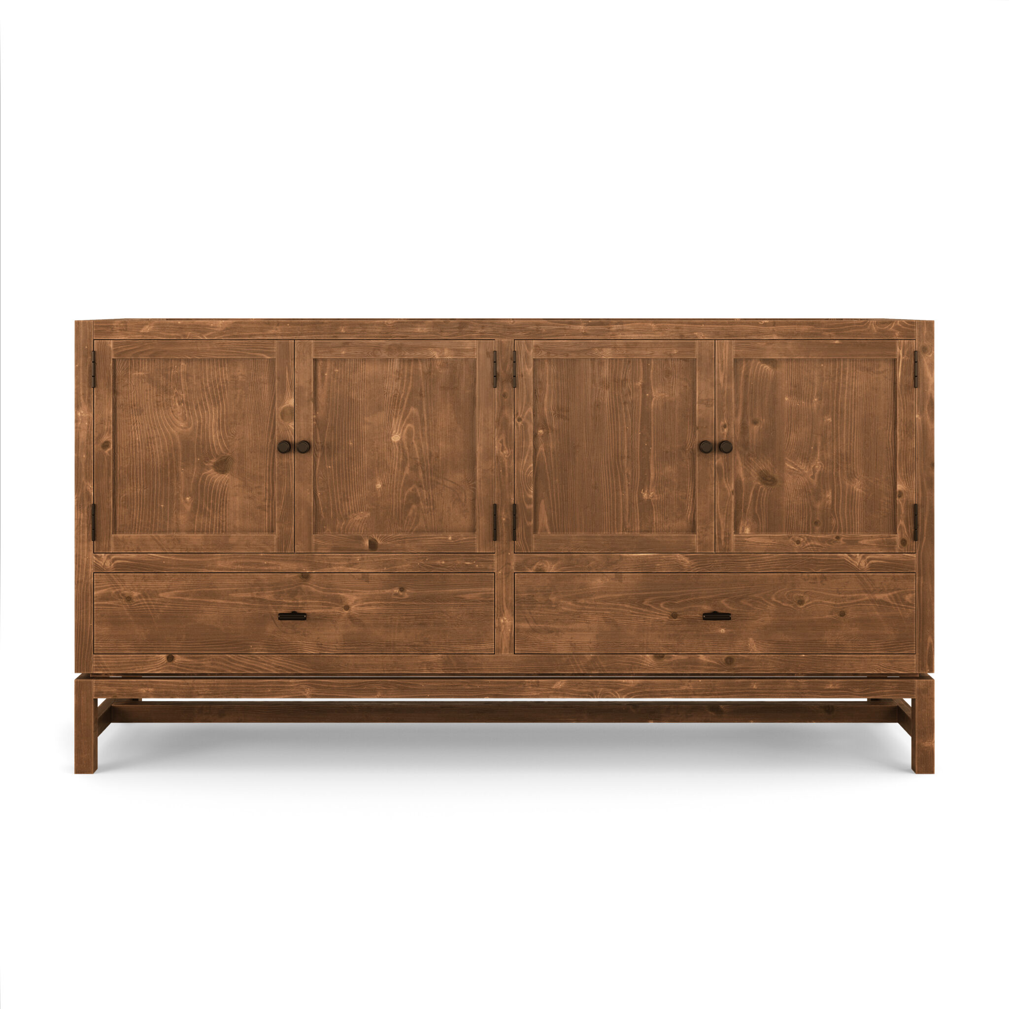 Straight front view of Diego solid wood bathroom vanity in British Tan finish