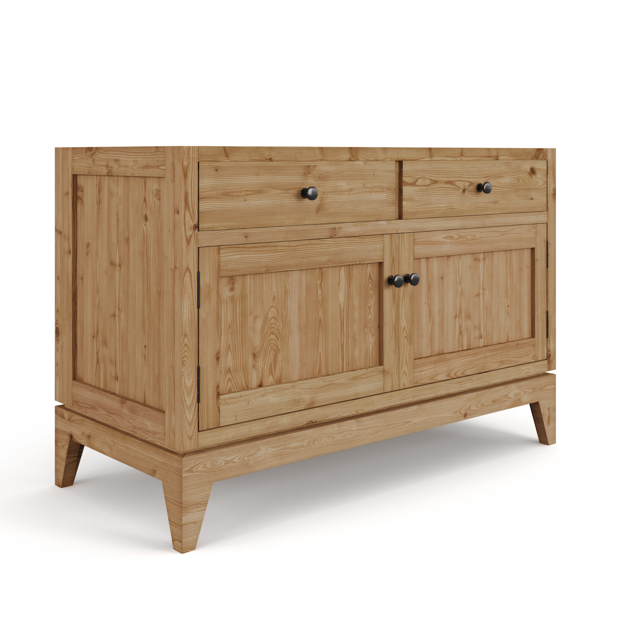 Front angle view of Lido 48 inch solid wood bathroom vanity in natural Douglas fir finish