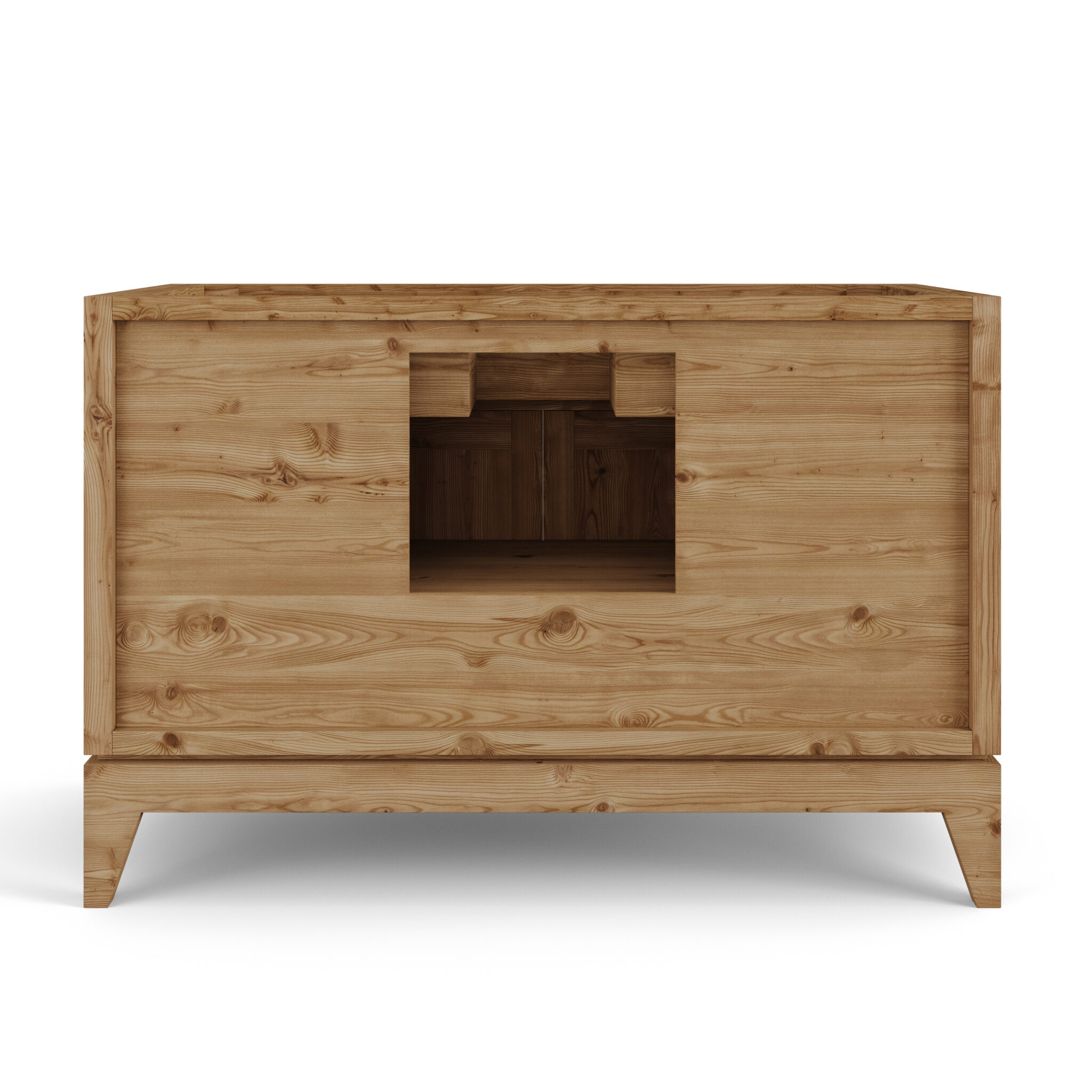 Back view of Lido 48 inch solid wood bathroom vanity in natural Douglas fir finish