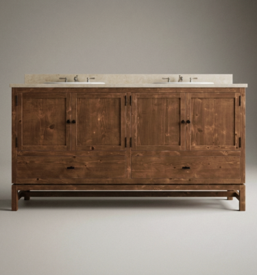 Diego 60 inch solid wood double bathroom vanity in British Tan finish