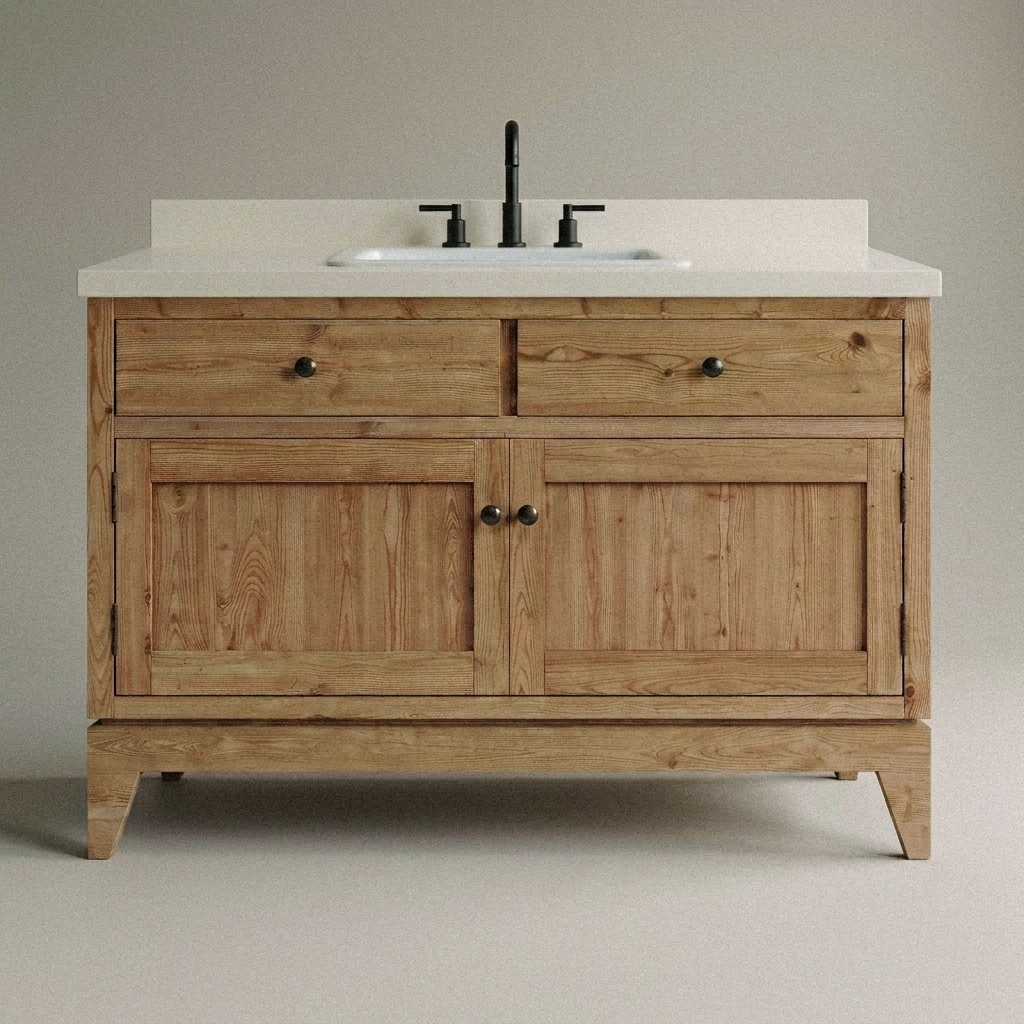Trenton 48 inch solid wood single bathroom vanity in natural wood finish