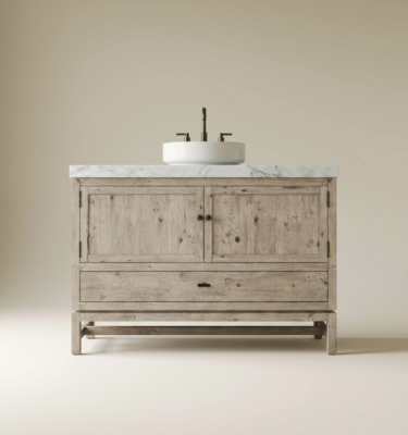 Front studio view of Diego 48 inch solid Oak single bathroom vanity in Oak Belgium Grey