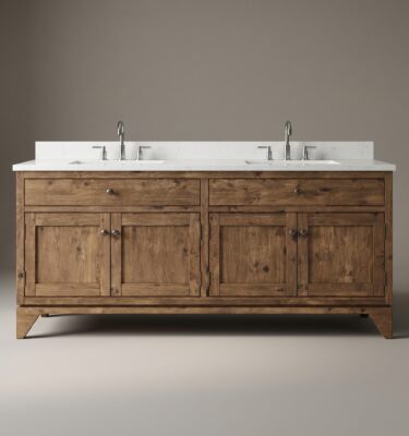 Trenton 60 inch solid wood double bathroom vanity in warm stained wood finish