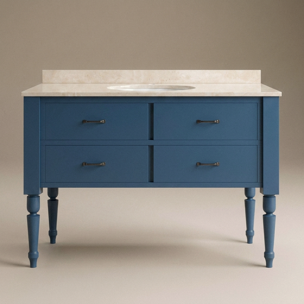 Front view of J Town 48 inch solid wood single bathroom vanity in Blue