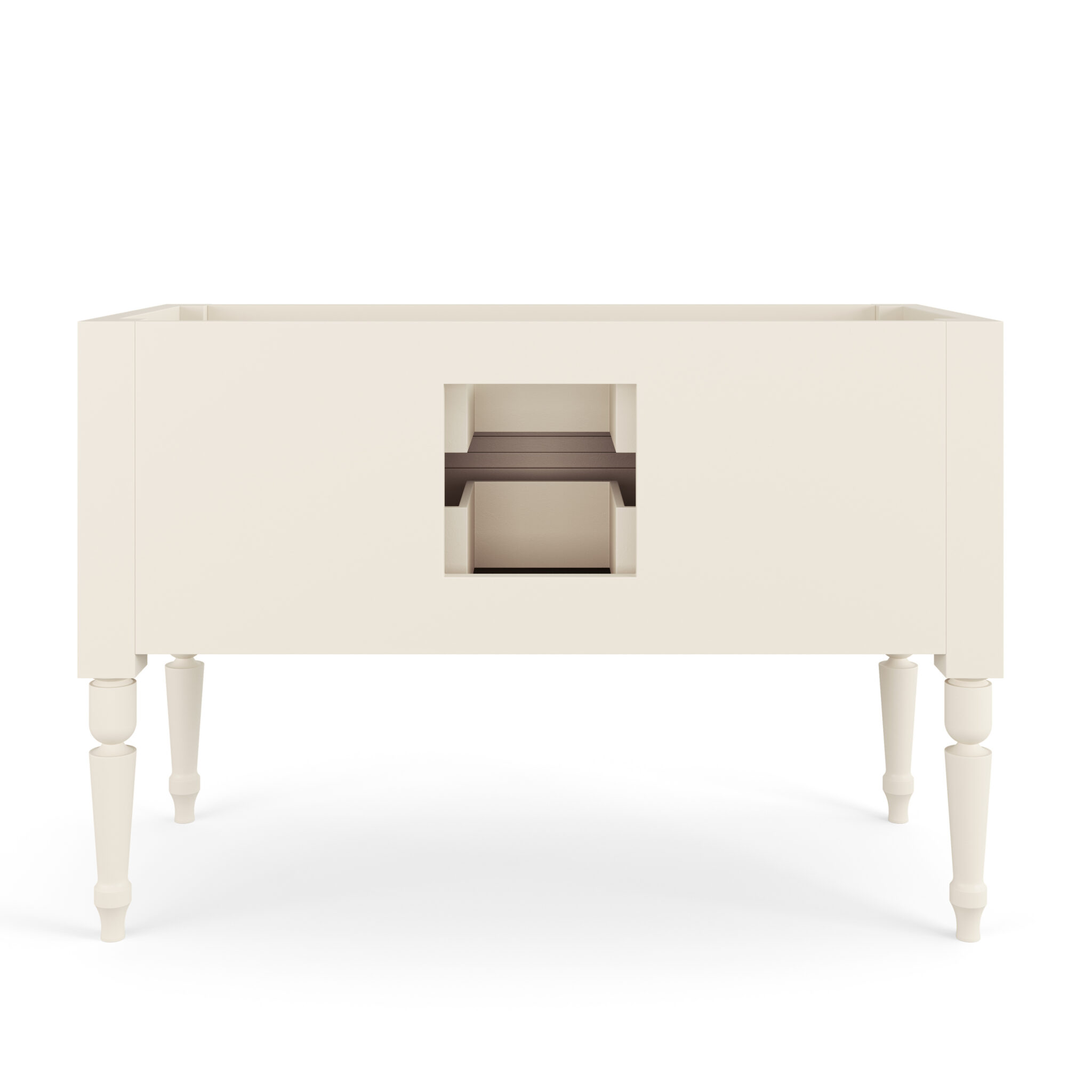 Back view of J Town 48 inch solid wood single bathroom vanity in Painted Alabaster White