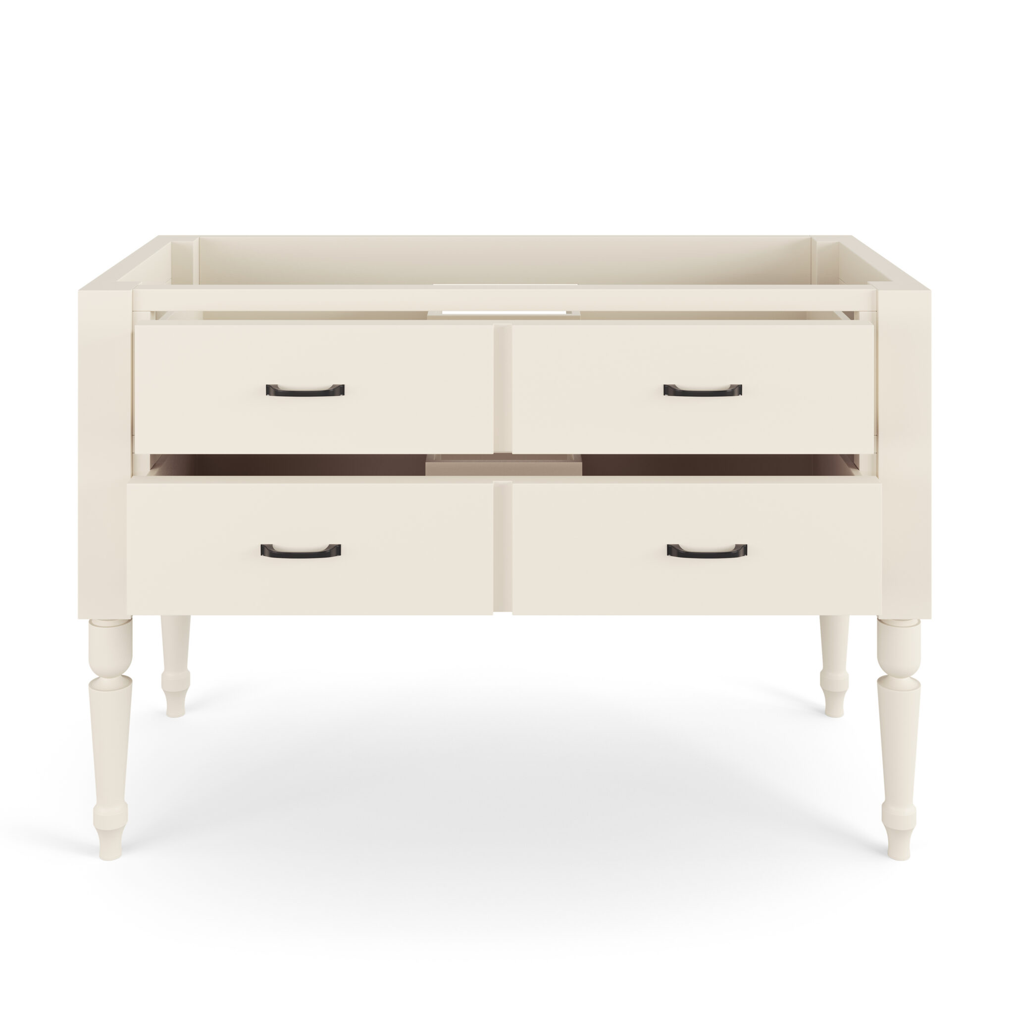 J Town 48 inch solid wood single bathroom vanity with open drawers in Painted Alabaster White