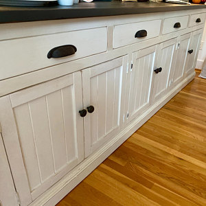 Solid wood sideboard in Weathered Bright White with Dark Walnut top